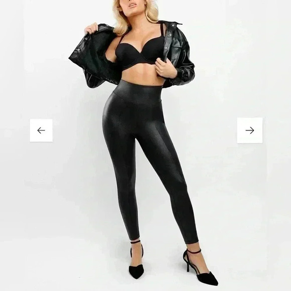 POPILUSH Shapewear Leggings Faux Leather Tummy Control High Rise - Picture 3 of 10